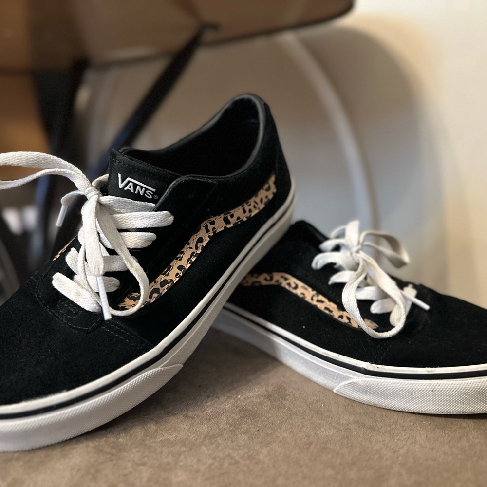 Vans Girls Black and Leopard Sneakers